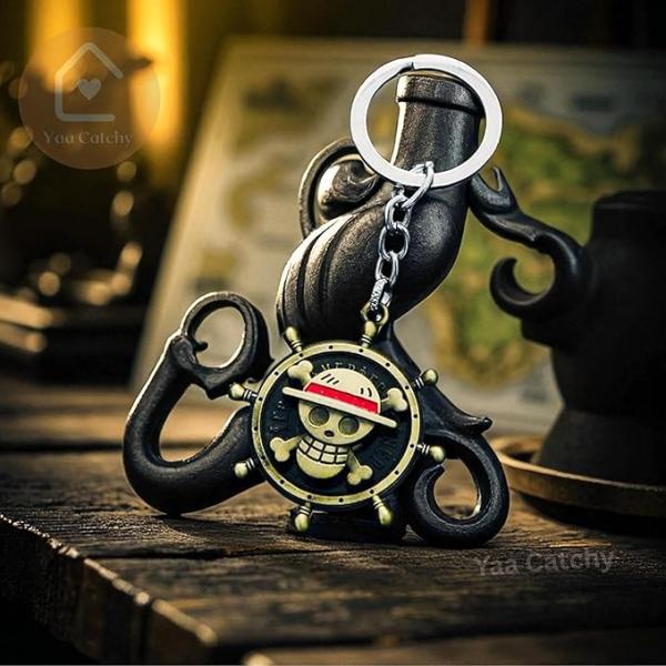 Anime Keychain for Bag – Rotating Pirate Flag Keychain